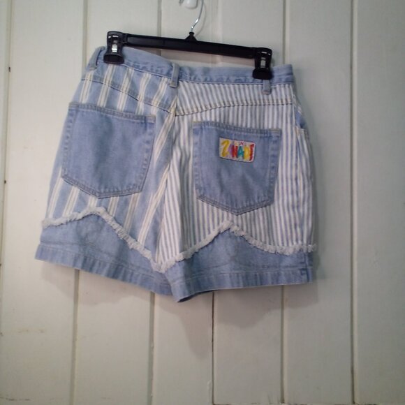 Zanadi Shorts Women 11 12 Denim Vintage High Rise Stripe Spellout Pocket Blue - Picture 10 of 16